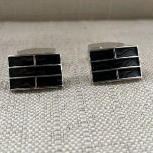 Bugatchi Vintage Cuff Links Silver/Black Tone Shirt Cuff Stud Men Cufflinks